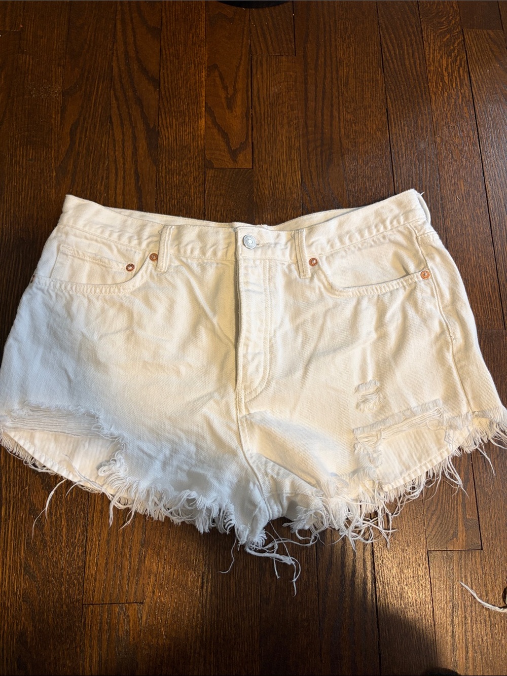We The Free White Distressed Frayed Denim Shorts